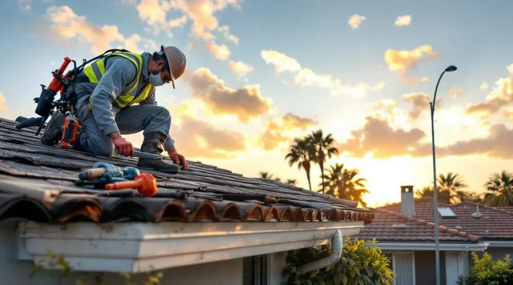 Skilled roofing crew installing new asphalt shingles on a residential roof in Bonita, ensuring quality and durability.