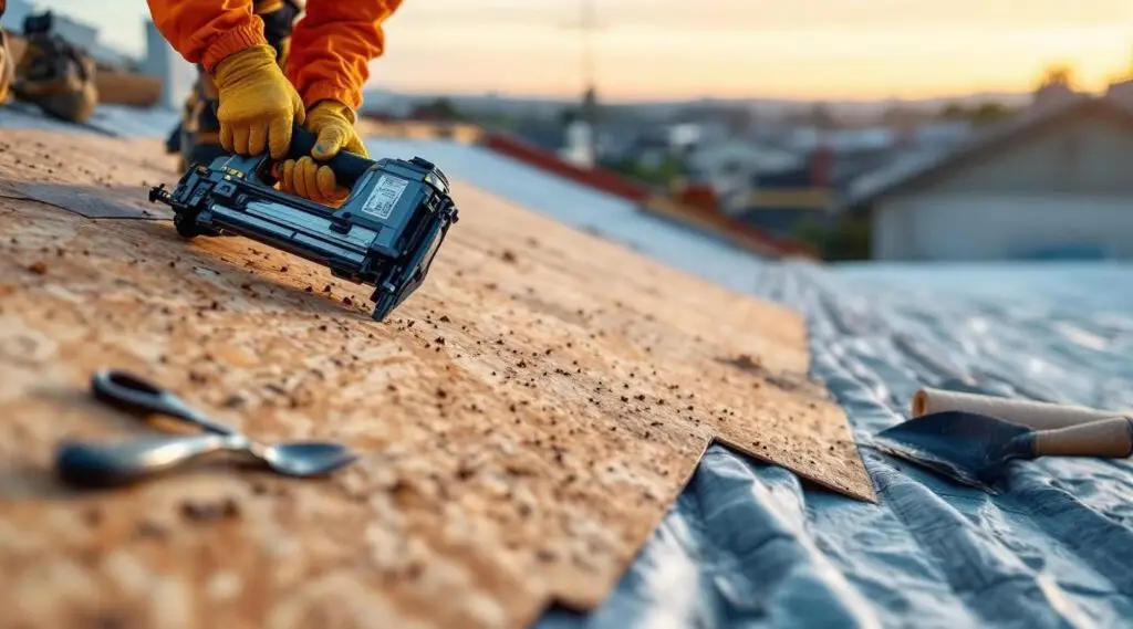 A professional roofing crew installing high-quality asphalt shingles on a local Santee residence.
